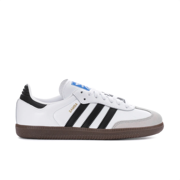 adidas Samba White and Black Sneakers with Blue Tongue Label