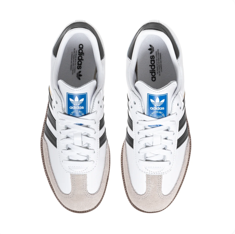 adidas Samba White and Black Sneakers with Blue Tongue Label