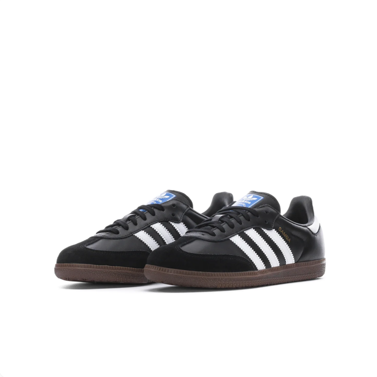 adidas Samba Black and White Sneakers with Blue Tongue Label