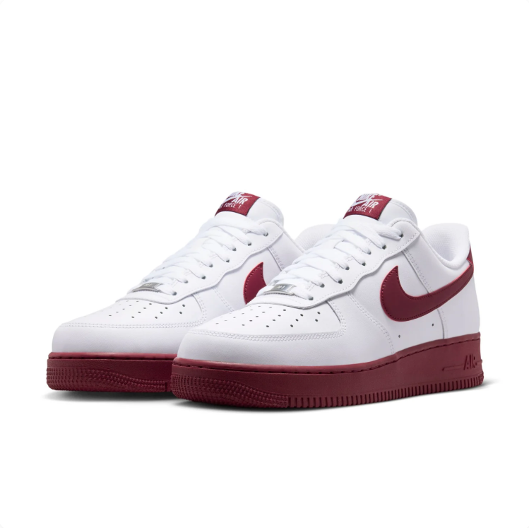 Nike Air Force 1 White and Burgundy Low-Top Sneakers
