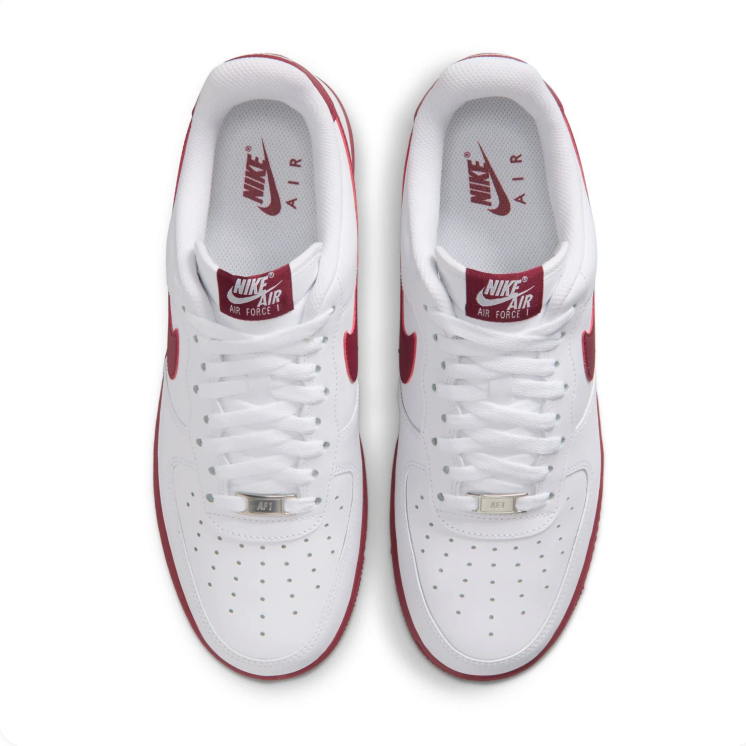 Nike Air Force 1 White and Burgundy Low-Top Sneakers