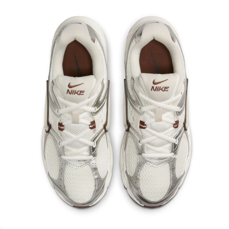 Nike White and Metallic Silver Sneakers with Brown Accents