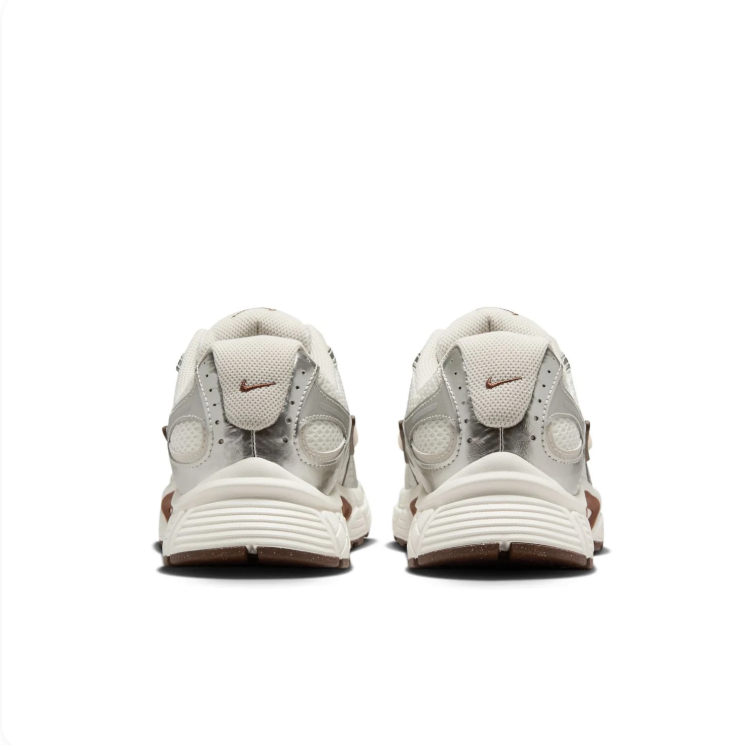 Nike White and Metallic Silver Sneakers with Brown Accents