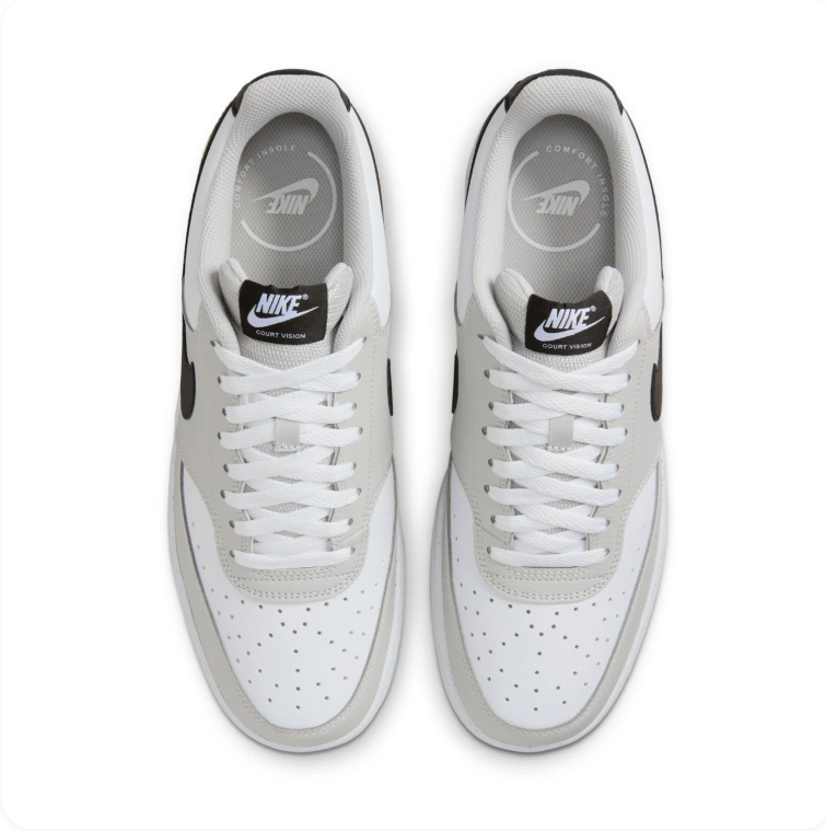 Nike Court Vision White and Light Grey Sneakers with Black Swoosh