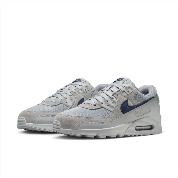 Nike Light Grey & Navy Low-Top Sneakers | Mesh Panels & Visible Air Heel