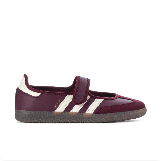 adidas Samba Burgundy Mary Jane Shoes | Cream 3-Stripes & Strap Detail