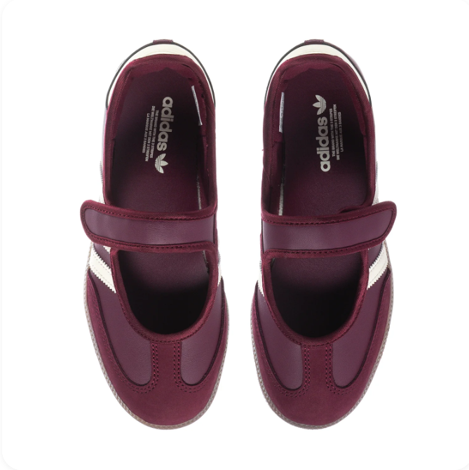 adidas Samba Burgundy Mary Jane Shoes | Cream 3-Stripes & Strap Detail