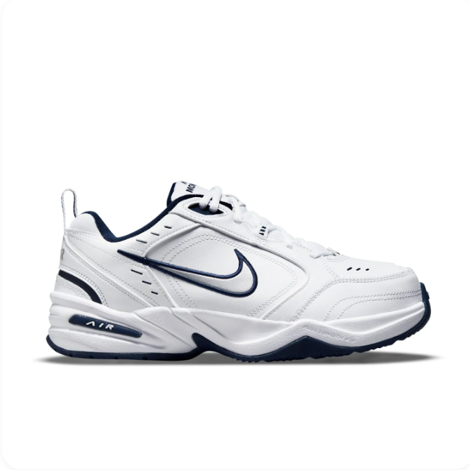 Nike Air Monarch IV White & Navy Sneakers | Layered Upper & Chunky Sole