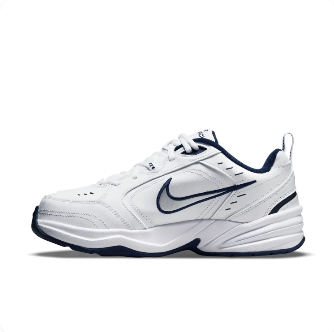 Nike Air Monarch IV White & Navy Sneakers | Layered Upper & Chunky Sole