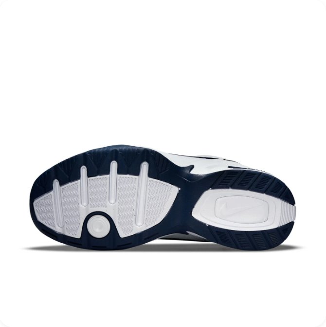 Nike Air Monarch IV White & Navy Sneakers | Layered Upper & Chunky Sole