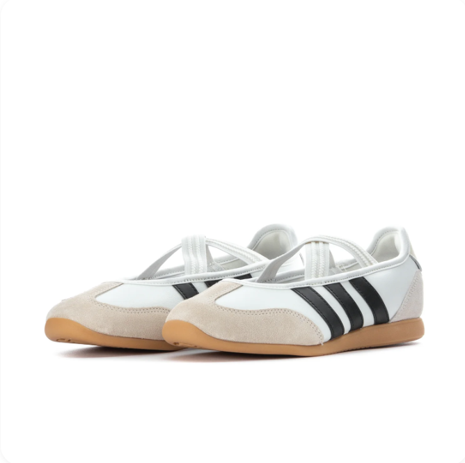 adidas White & Black Ballet-Style Sneakers | Cross Straps & Gum-Colored Sole