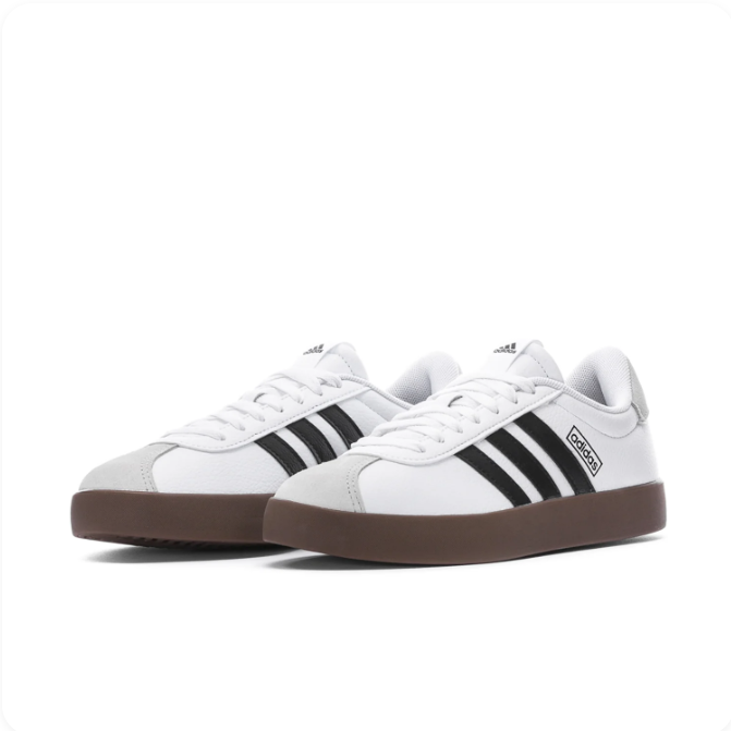 adidas White & Black Low-Top Sneakers | Grey Toe Detail & Brown Sole