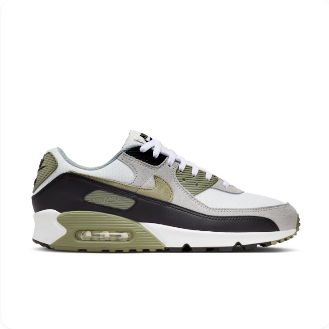 Nike White, Grey & Olive Low-Top Sneakers | Visible Heel Window