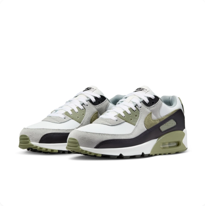 Nike White, Grey & Olive Low-Top Sneakers | Visible Heel Window