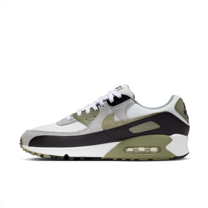 Nike White, Grey & Olive Low-Top Sneakers | Visible Heel Window