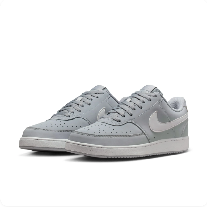 Nike Light Grey Low-Top Sneakers | White Swoosh & Perforated Toe