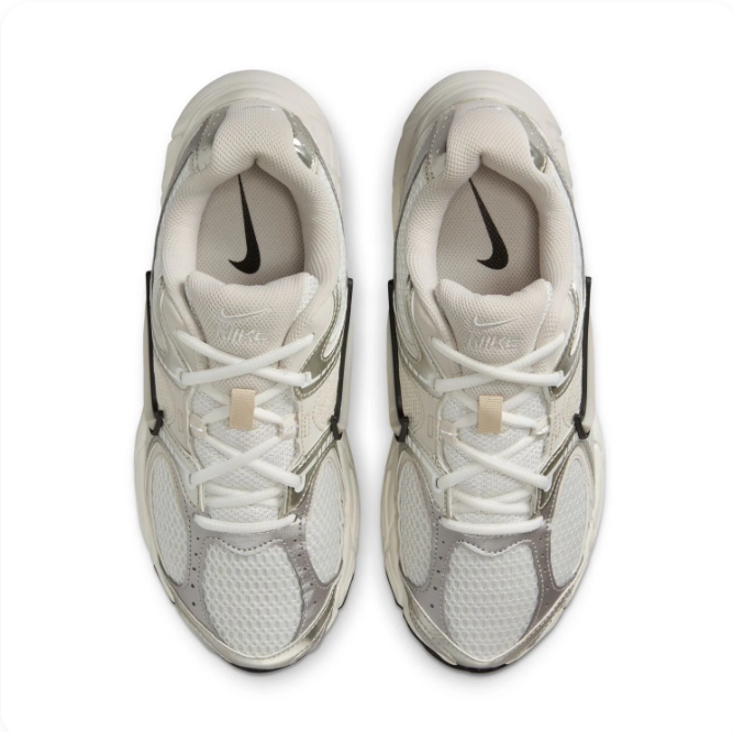 Nike Silver & Cream Low-Top Sneakers | Layered Mesh & Black-Outlined Swoosh