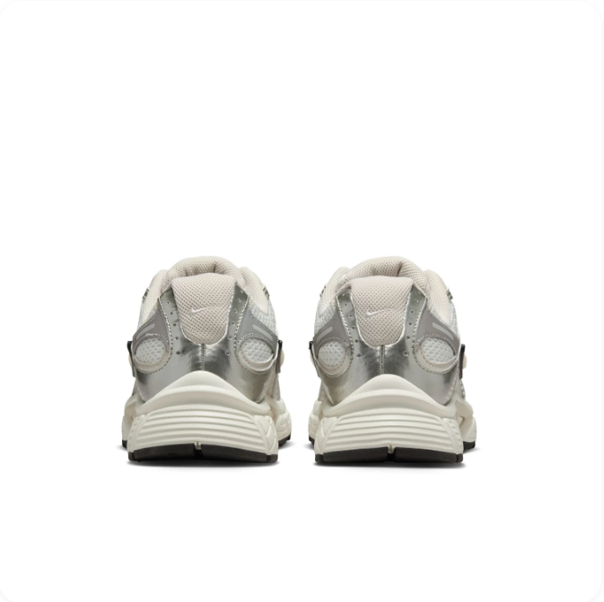 Nike Silver & Cream Low-Top Sneakers | Layered Mesh & Black-Outlined Swoosh