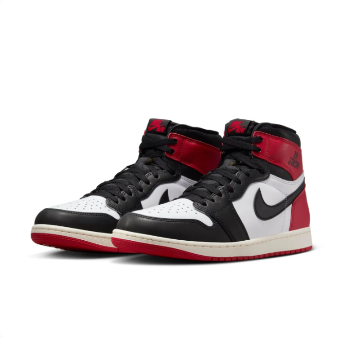 Air Jordan Red, Black & White High-Top Sneakers | Black Swoosh & Red Outsole