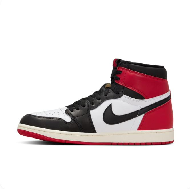 Air Jordan Red, Black & White High-Top Sneakers | Black Swoosh & Red Outsole