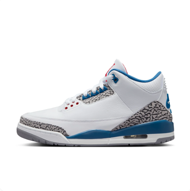 Air Jordan White & Blue Mid-Top Sneakers | Elephant-Print Details & Heel Window