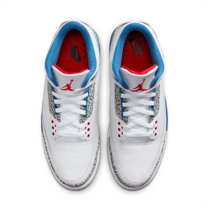 Air Jordan White & Blue Mid-Top Sneakers | Elephant-Print Details & Heel Window