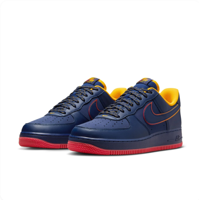 Nike Air Force 1 Navy Sneakers with Yellow and Red Accents