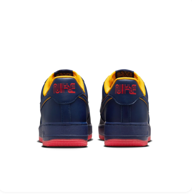Nike Air Force 1 Navy Sneakers with Yellow and Red Accents