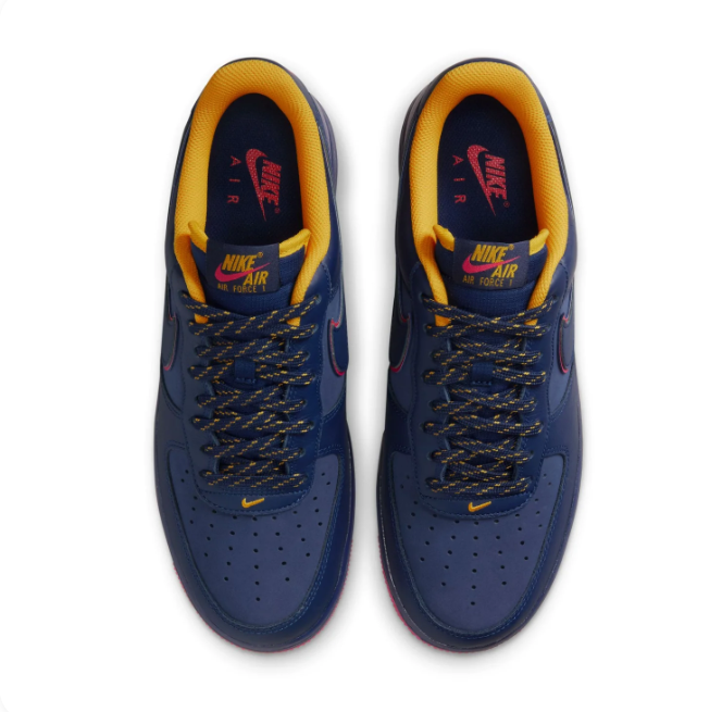 Nike Air Force 1 Navy Sneakers with Yellow and Red Accents