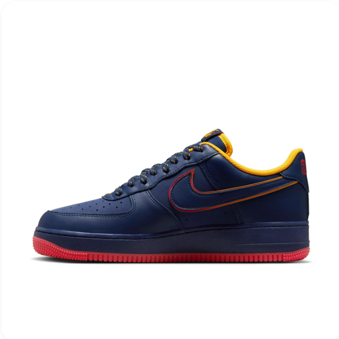 Nike Air Force 1 Navy Sneakers with Yellow and Red Accents