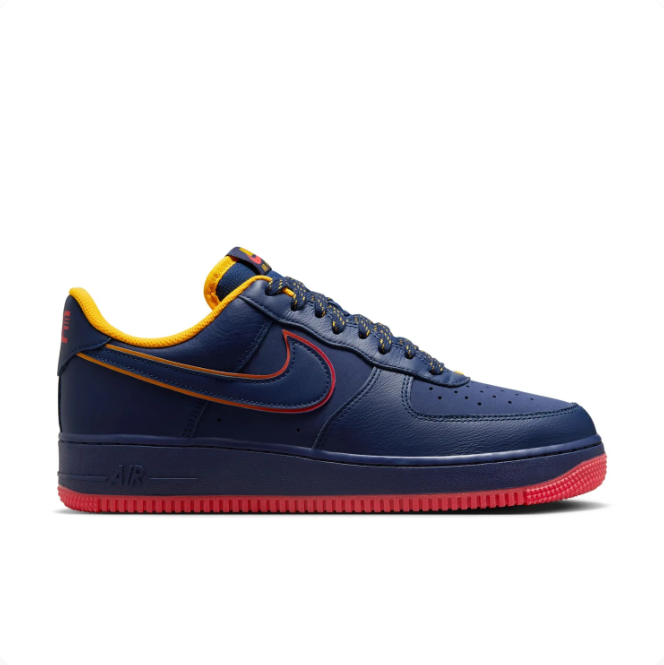 Nike Air Force 1 Navy Sneakers with Yellow and Red Accents